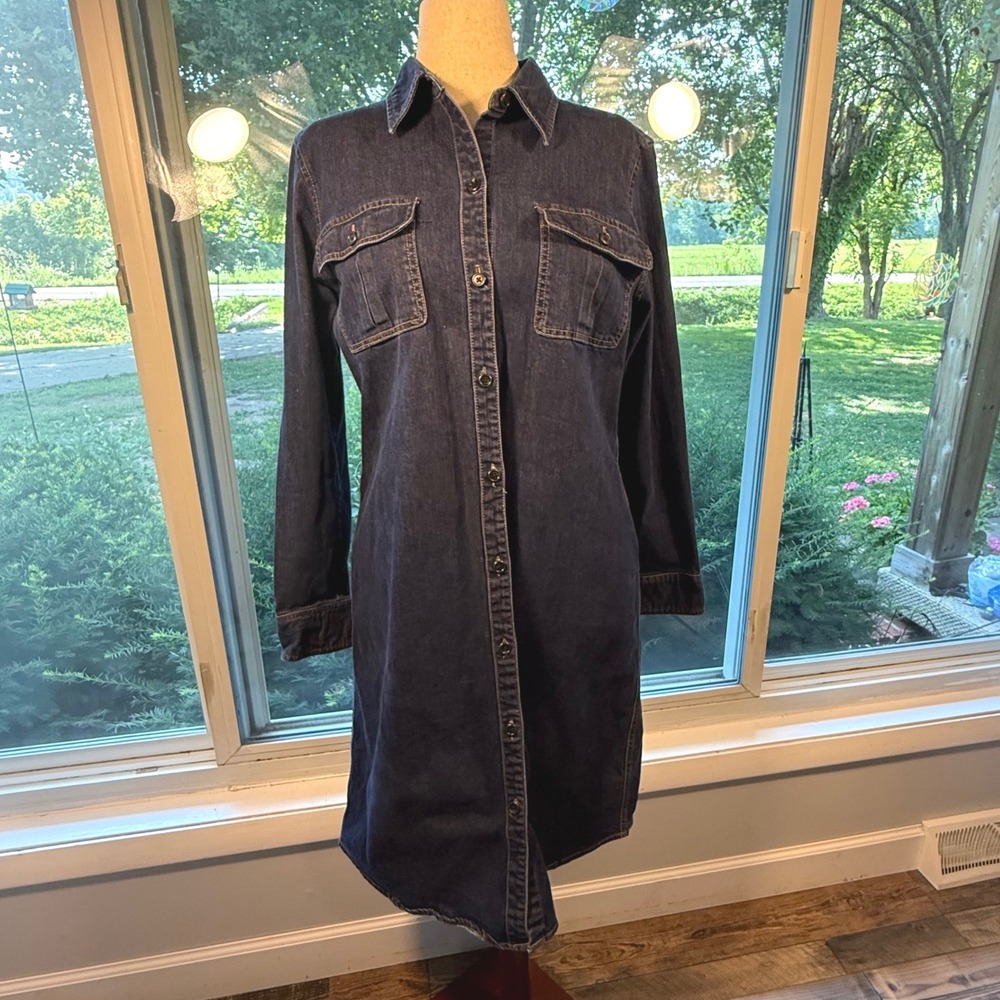 Lauren Ralph Lauren Denim Shirt Dress Dark Wash Long Sleeve Size 16 Timeless